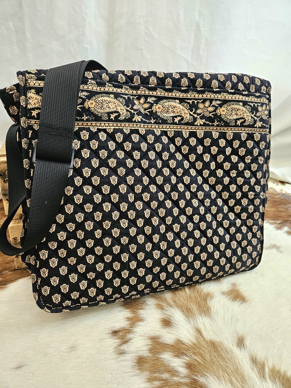 VTG Pierre Deux Quilted Messenger Bag Black Paisley French Country Laptop EUC